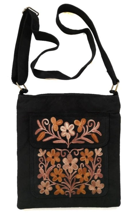 Suede Front Flap Bag — Kashmiri embroidered suede