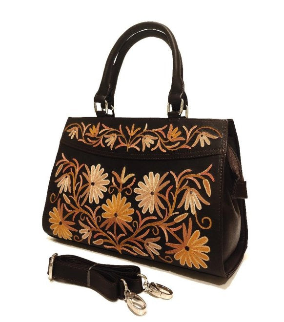 Leather Hand Bag — Kashmiri embroidered leather