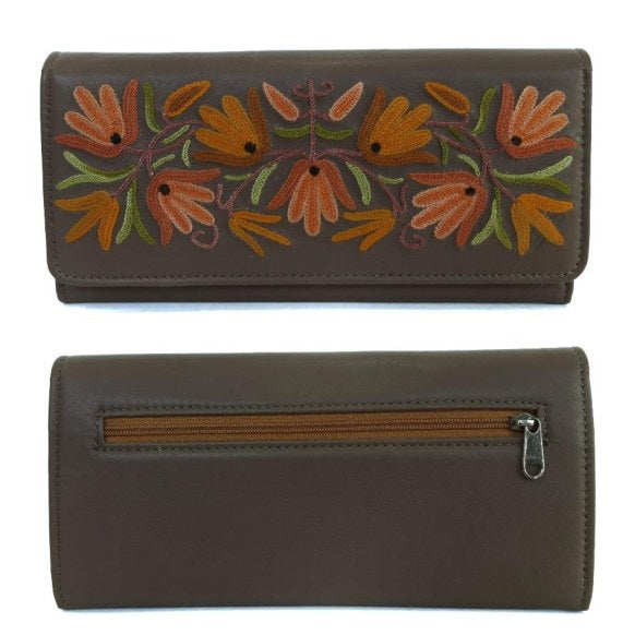 Leather Hand Embroidered Wallet — Kashmiri embroidered leather
