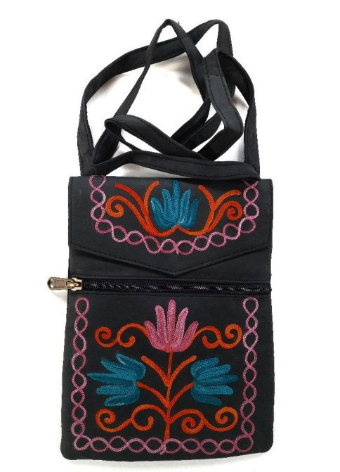Suede Ladies Passport Bag — Kashmiri embroidered suede