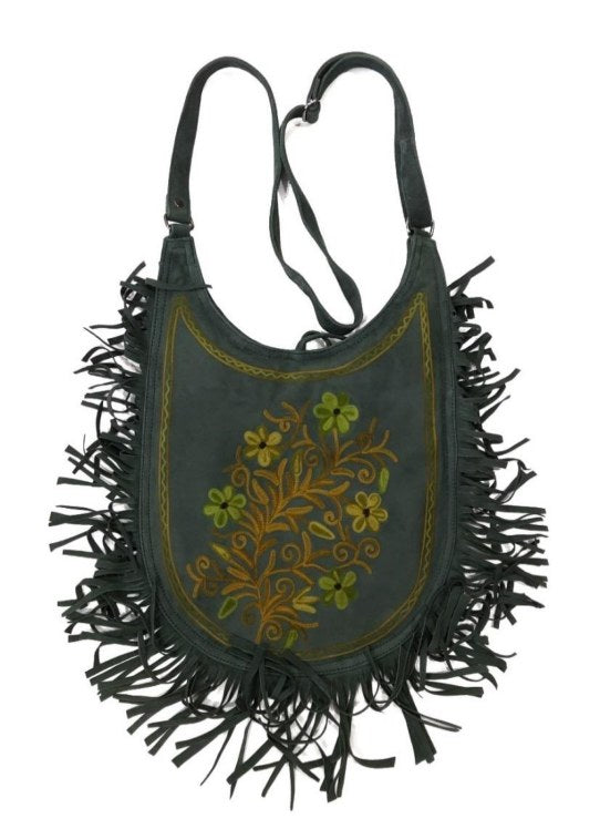 Suede Mango Bag — Kashmiri embroidered suede