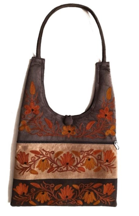 Suede Mini Hobo Bag — Kashmiri embroidered suede