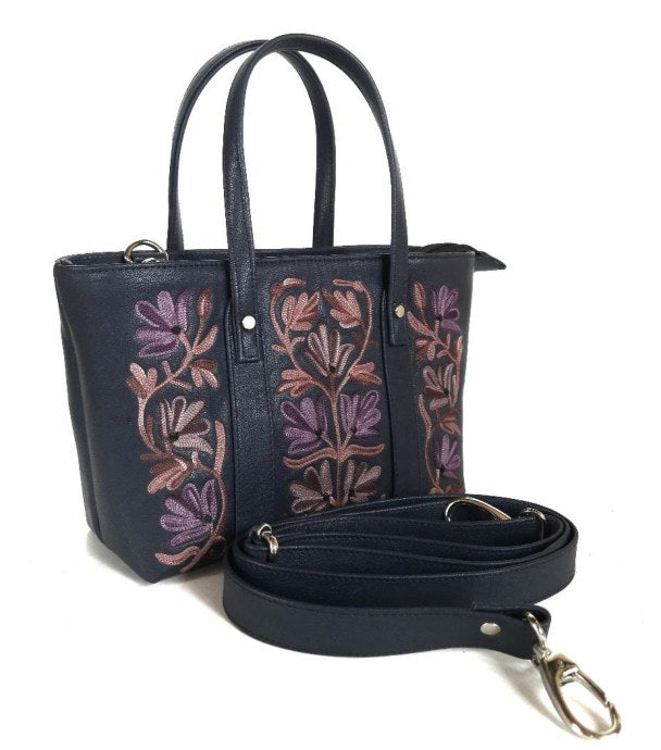 Leather Mini Tote Bag — Kashmiri embroidered leather