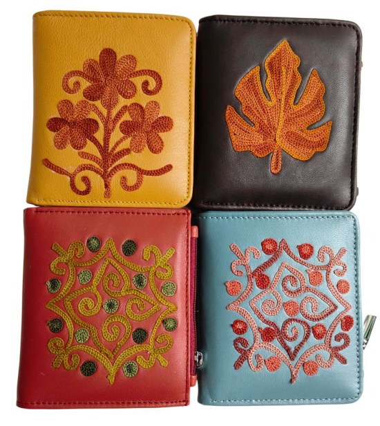 Leather Mini Wallet — Kashmiri embroidered leather