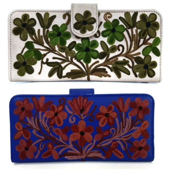 Leather Mobile Wallet — Kashmiri embroidered leather