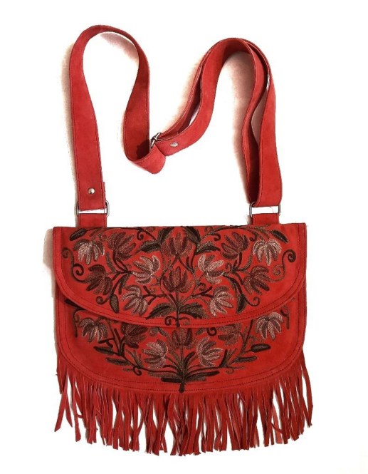 Suede Moon Bag — Kashmiri embroidered suede