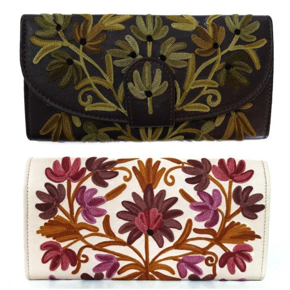 Leather Moon Wallet — Kashmiri embroidered leather