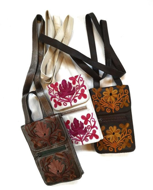 Leather Passport Bag — Kashmiri embroidered leather