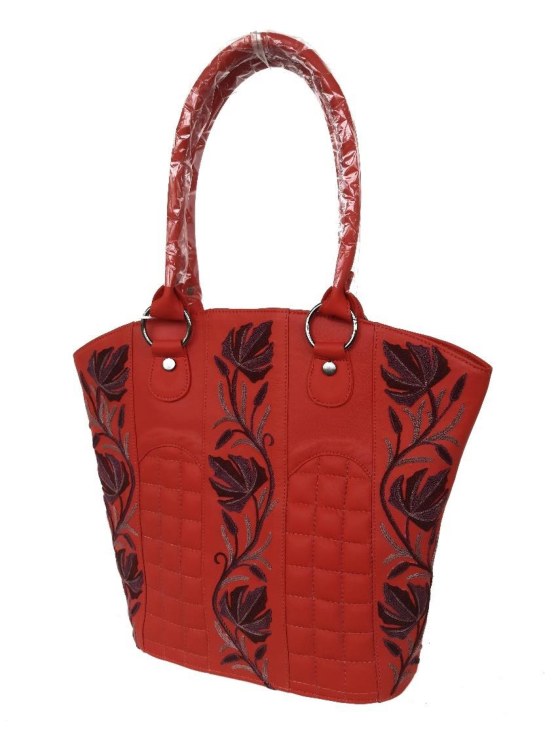 Leather Quilted Bag — Kashmiri embroidered leather