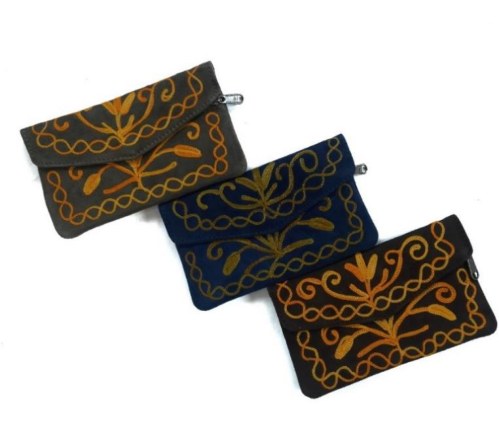 Suede Six Inch Flap Purse — Kashmiri embroidered suede