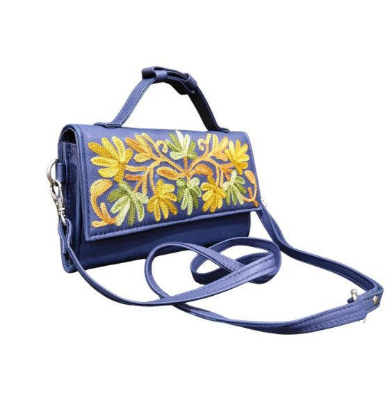 Leather Sling Wallet — Kashmiri embroidered leather