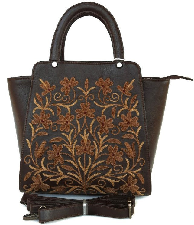 Leather Small Sling Bag — Kashmiri embroidered leather