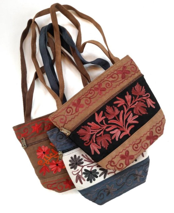 Leather Small Three Piece Bag — Kashmiri embroidered leather