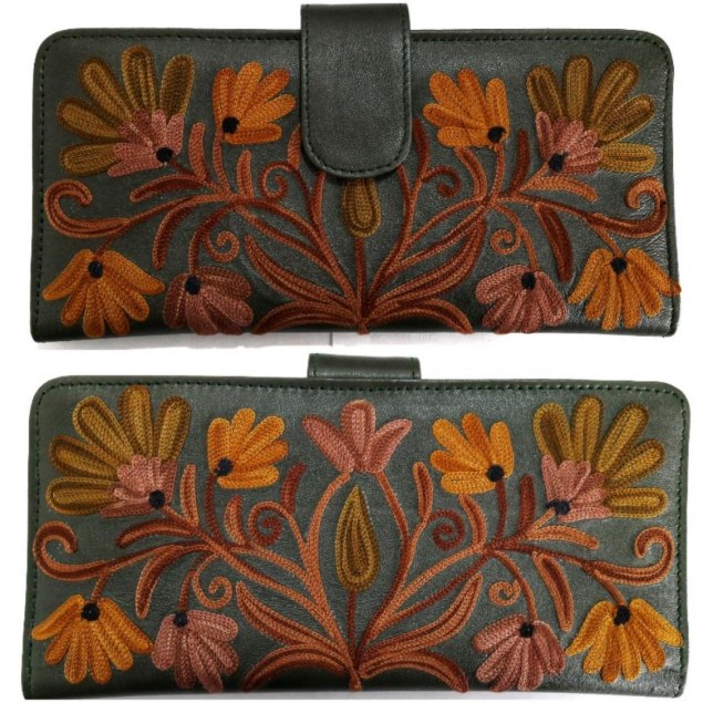 Leather Travel Wallet — Kashmiri embroidered leather