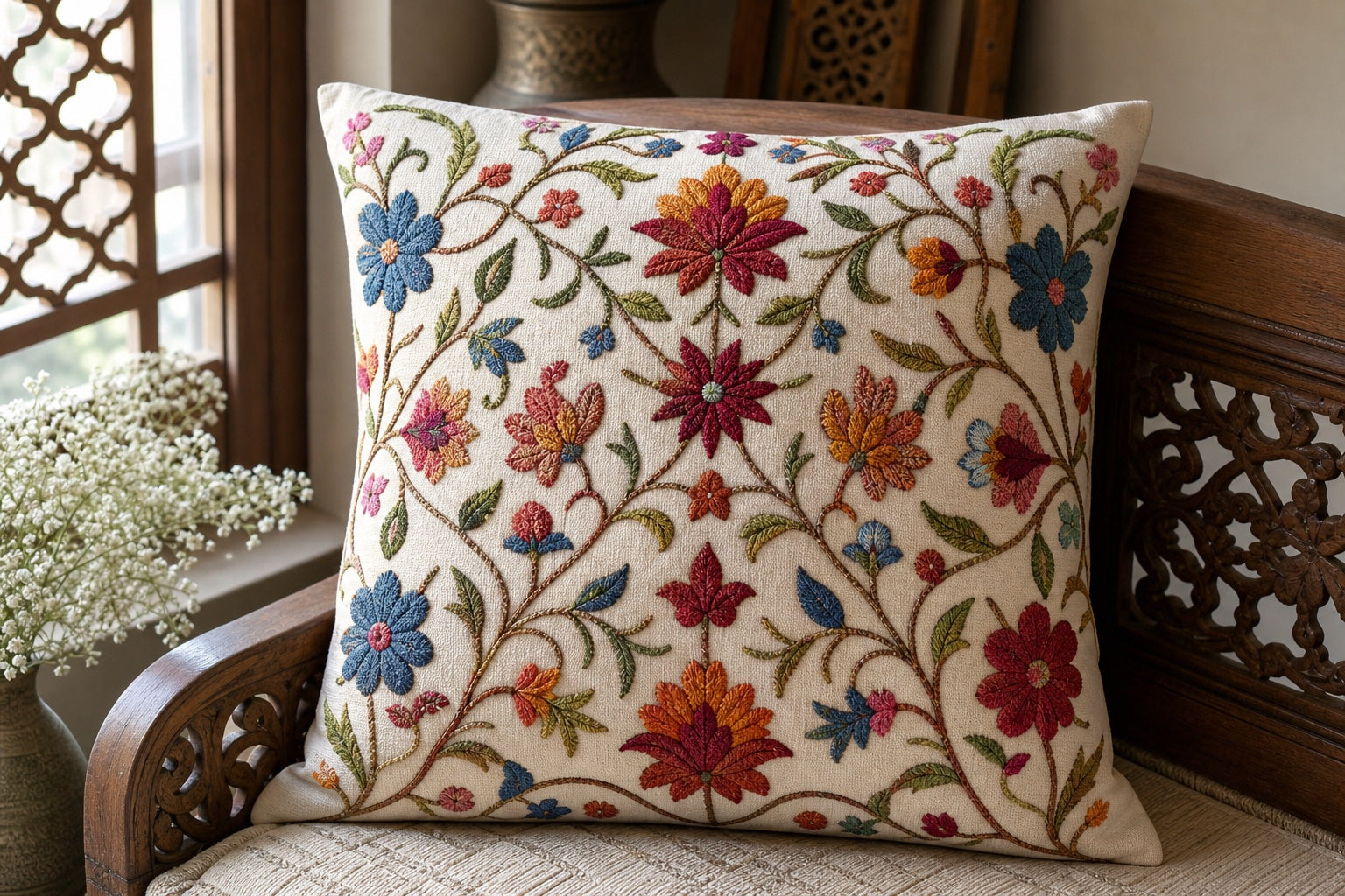 Embroidered cushion